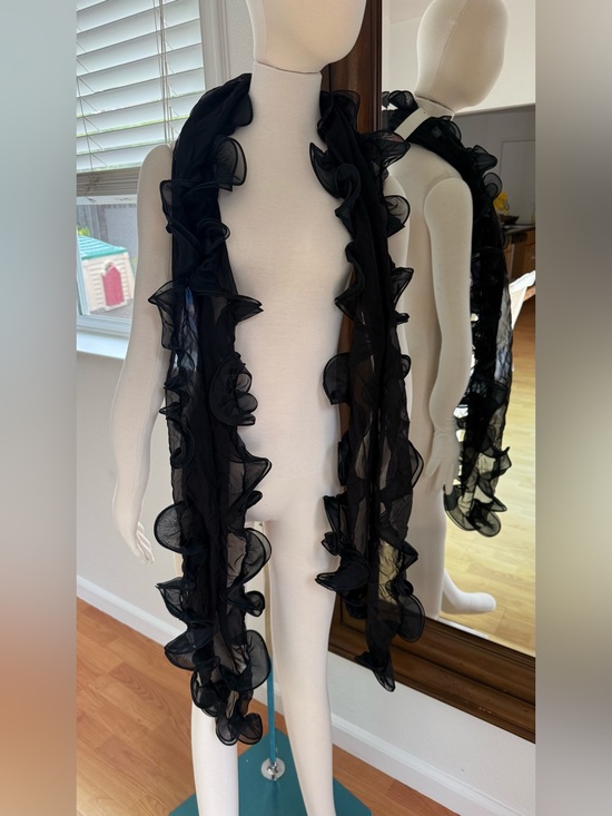ilana wolf Accessories - Black Ruffle Chiffon Scarf - Elegant Women's Wrap